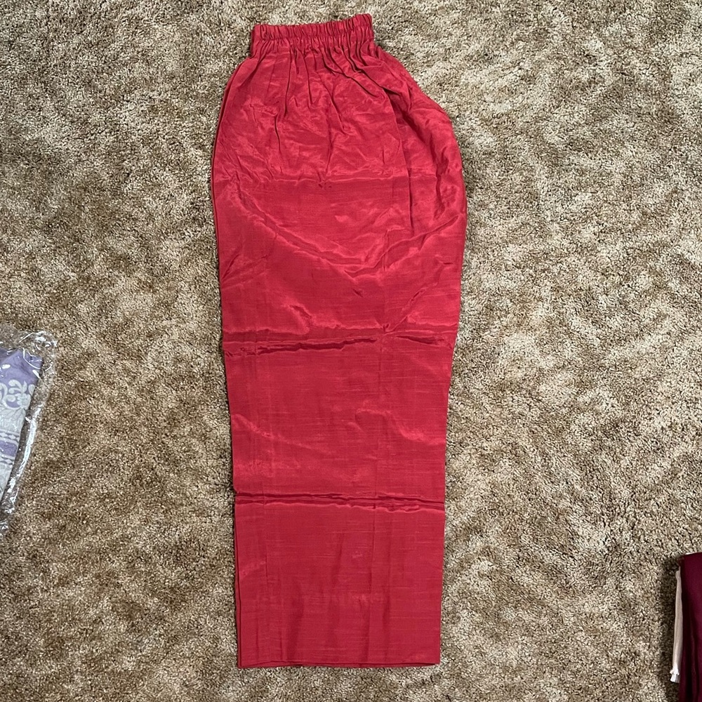 Pure raw silk trouser red